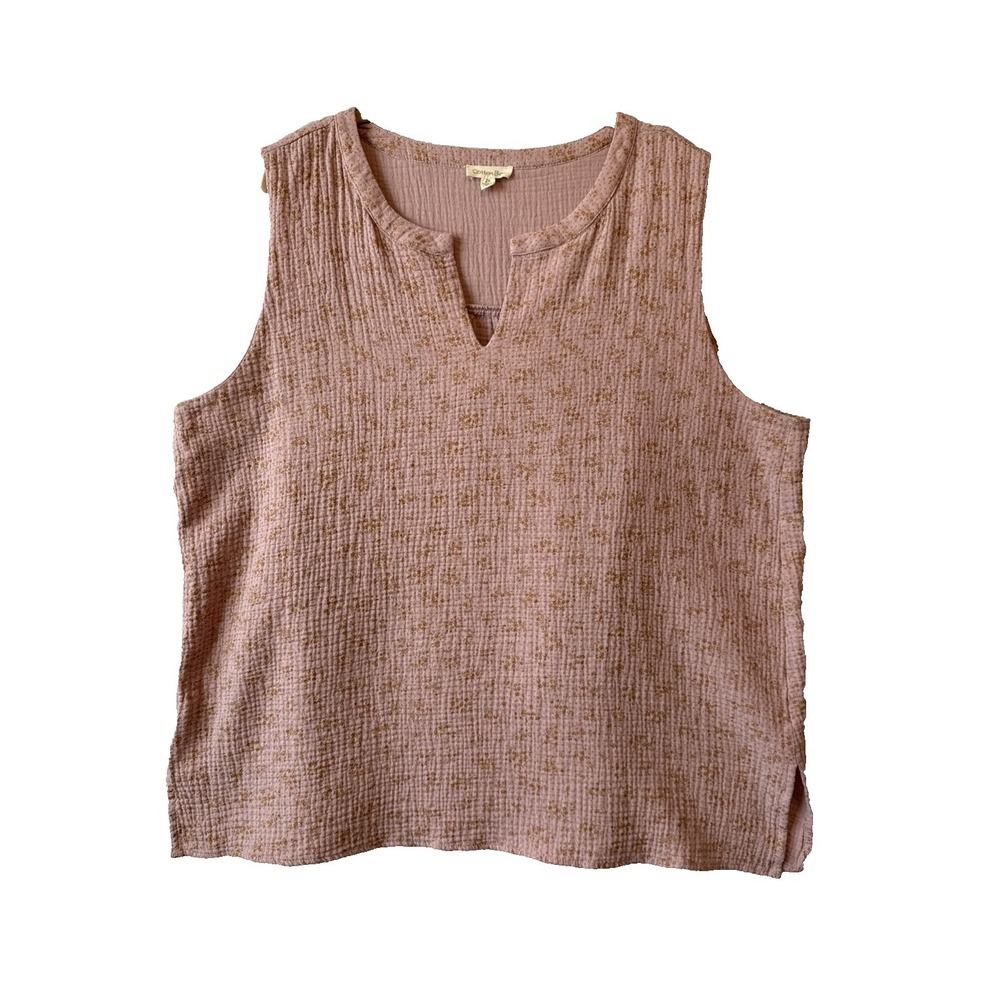 Cotton Bleu Gauze Pink Gold Yellow Floral Sleeveless VNeck Top 2X Cottage Luxury